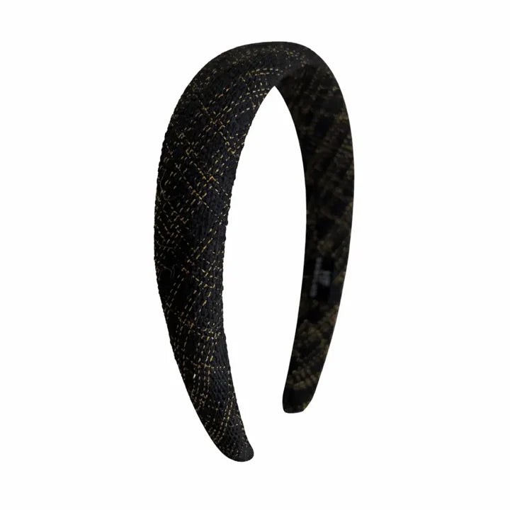 Plaid Alice Headband in Black with Gold Fleck