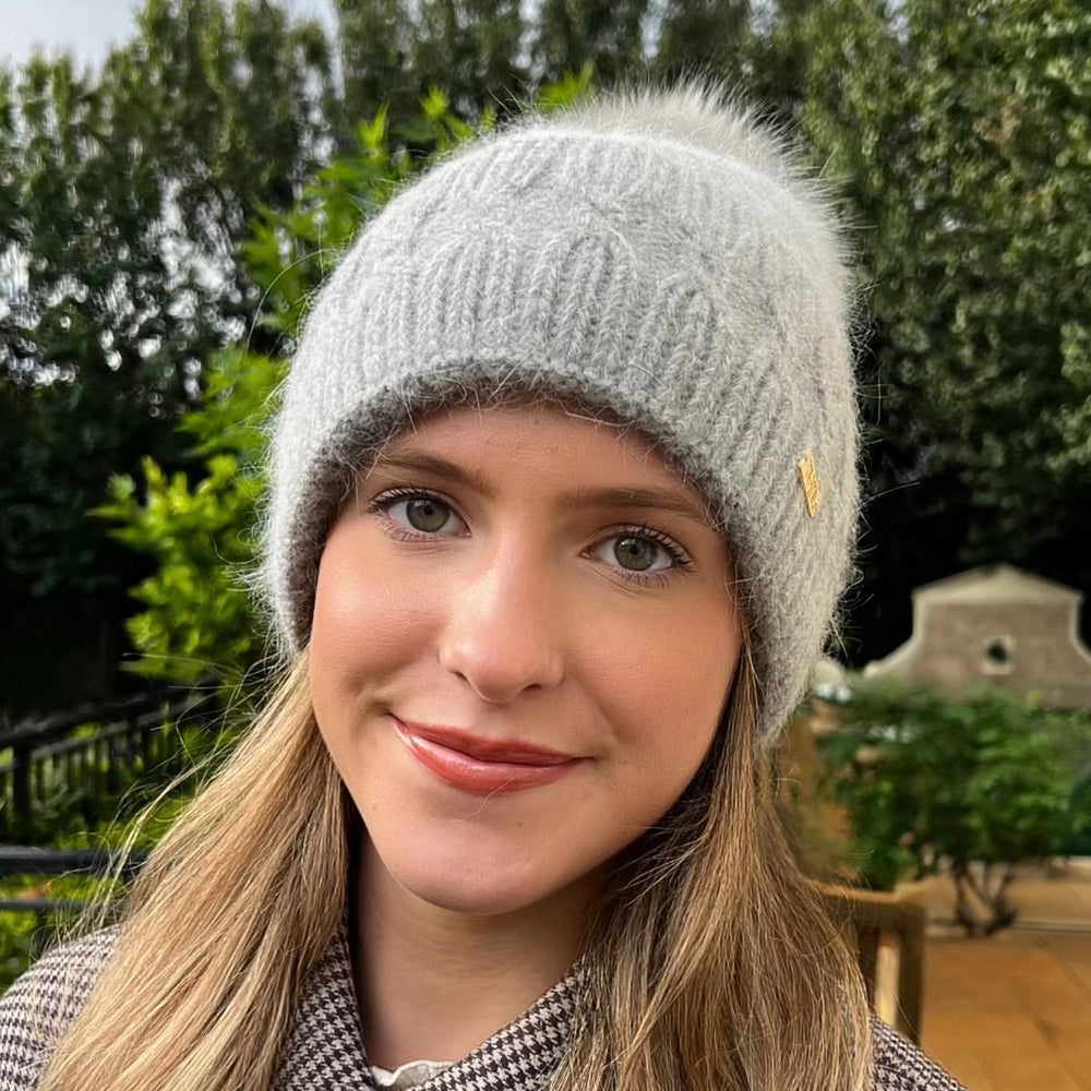 WS - 60% Angora Beanie & Luxe Pom pom in Grey Tania Hird Designs