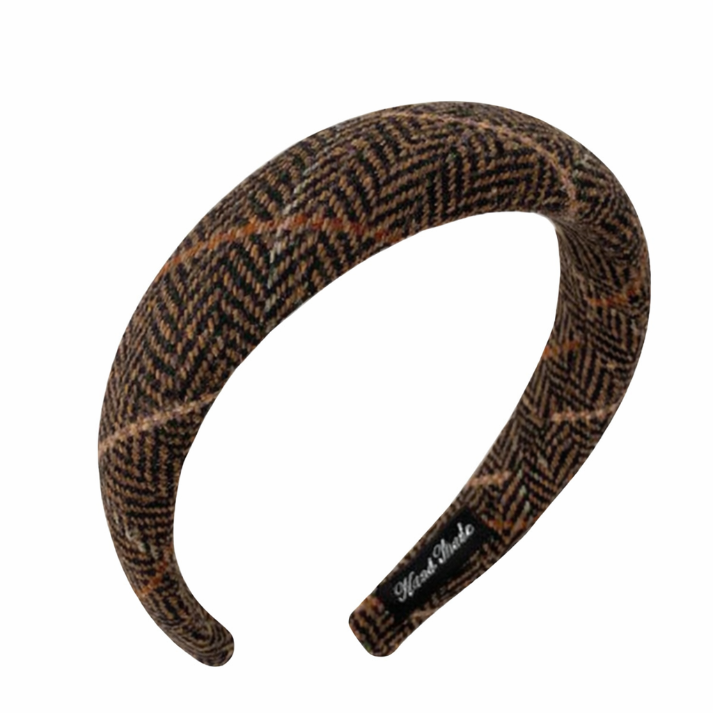 Plaid Padded BB Headband in Brown Tania Hird Designs