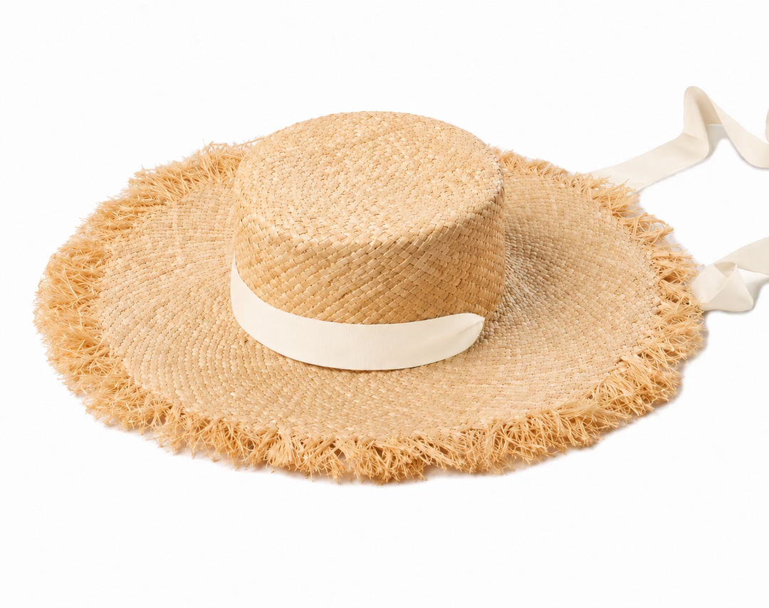 WS - Raffia Childrens Fraye Boater - Off White Ribbon 4-8yrs - Hero