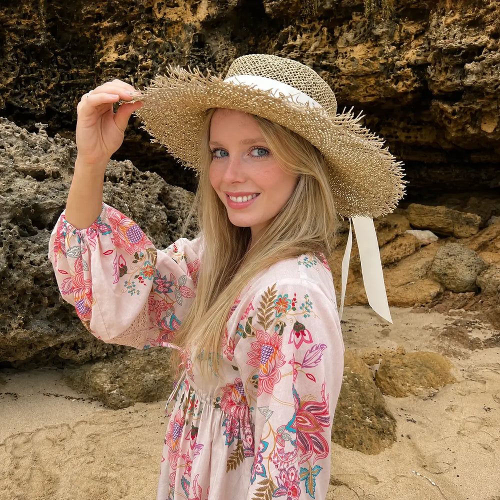 WS - Seagrass Boater Wide Fringe Brim with Optional Grossgrain Ribbon - Seagrass - Image 1