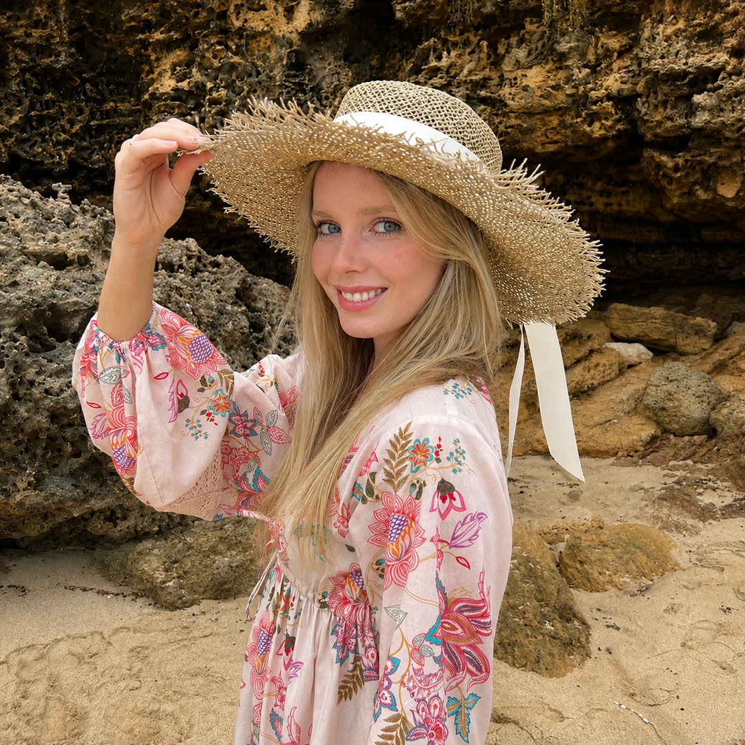 WS - Seagrass Boater Wide Fringe Brim with Optional Grossgrain Ribbon - Seagrass - Image 1