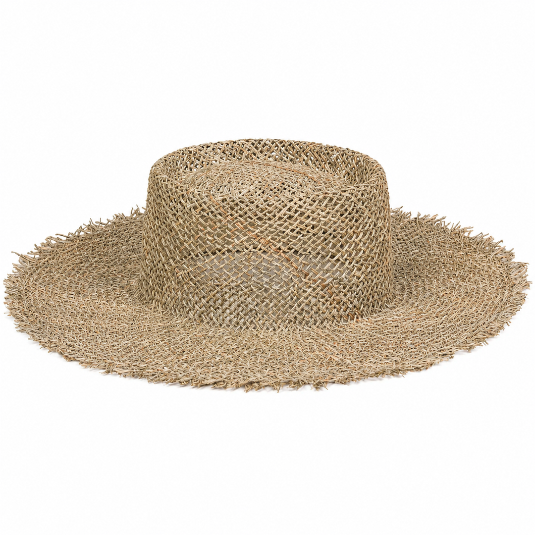 WS - Seagrass Boater Wide Fringe Brim with Optional Grossgrain Ribbon - Seagrass - Hero