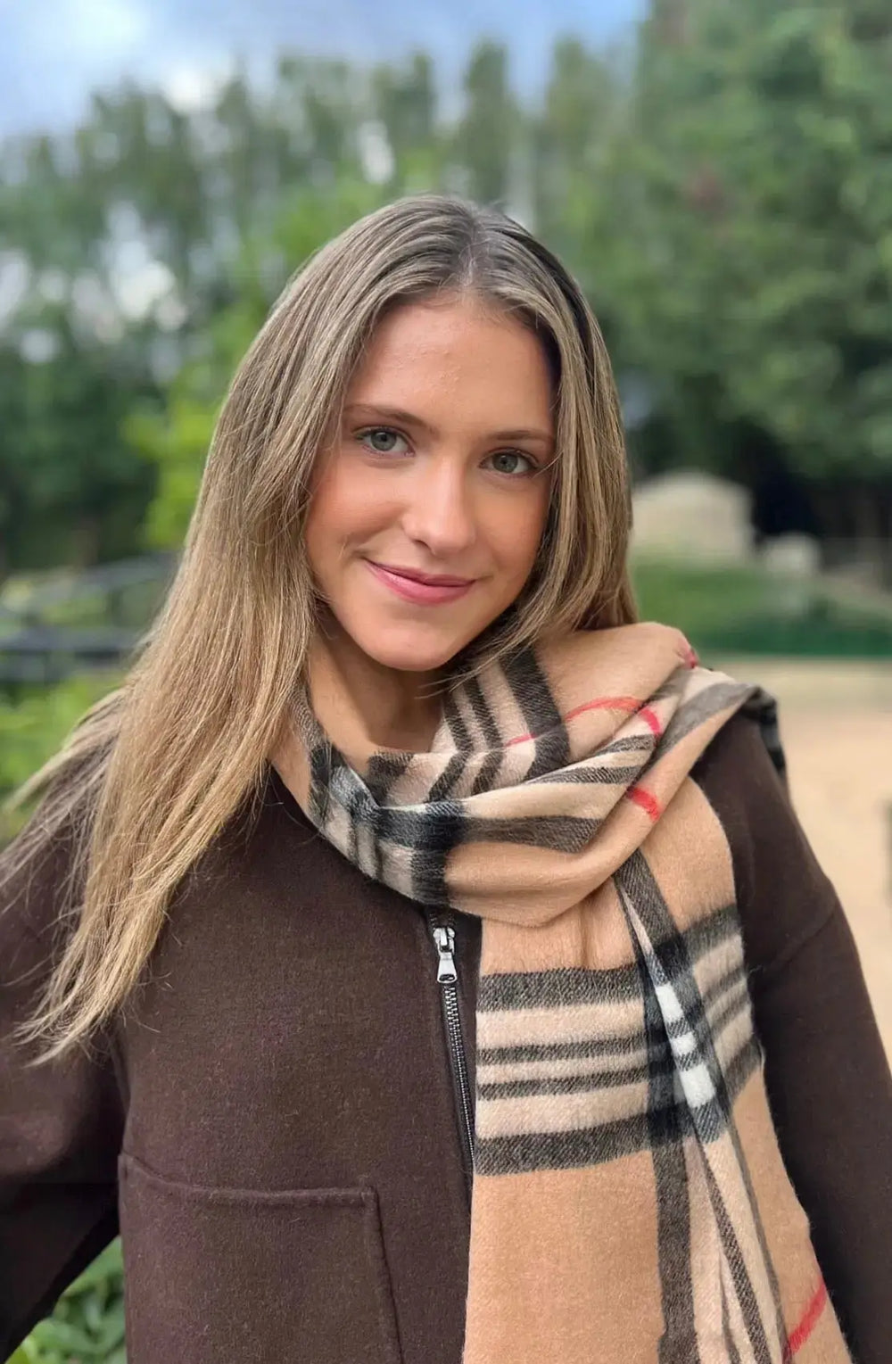 Kensington 100% Wool Check Scarf- Camel Tania Hird Designs