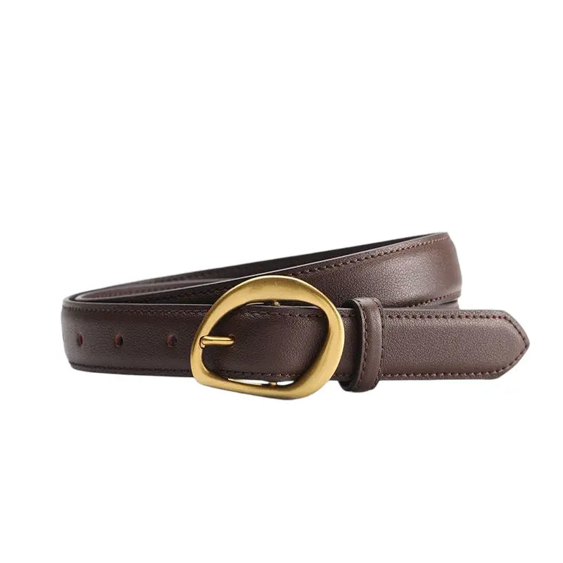 WS Geneva Brown Leather Belt Gold 2.5cm