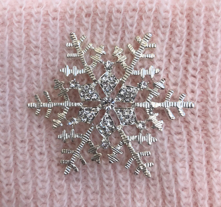WS Angora Blend Beanie with Snowflake - Pink - Image 2