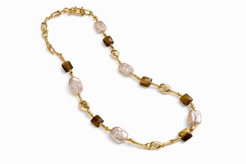 Solene pearl and tiger eye stone Necklace - Tania Hird Designs