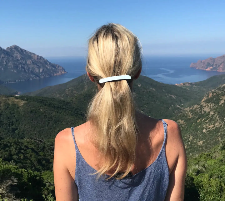 Pastel Blue with black edge acetate barrette- large 9cm