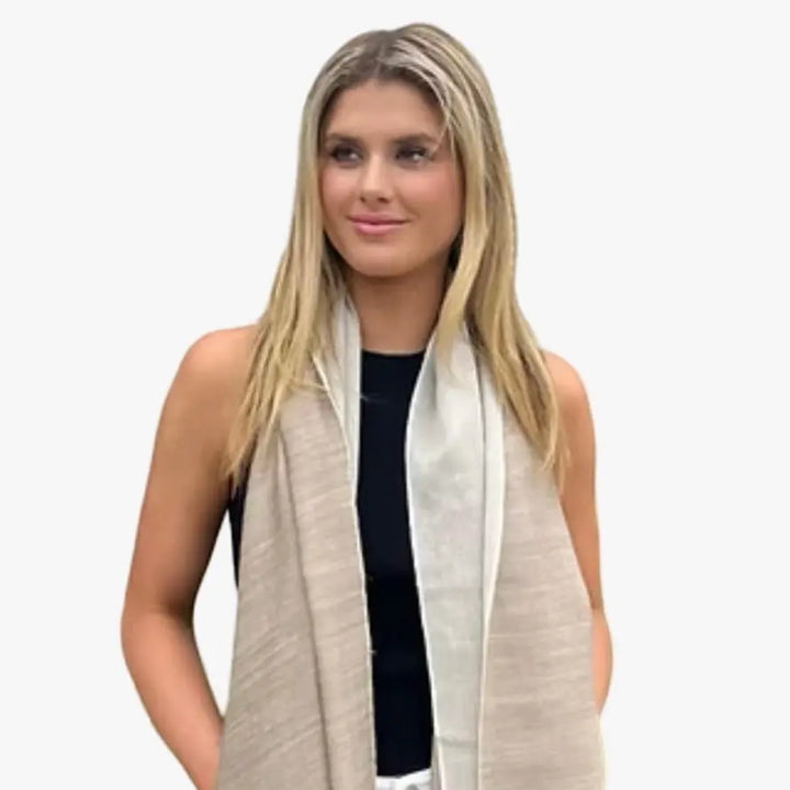Scarf - Cashmere/ Mulberry Silk Scarf in camel & beige