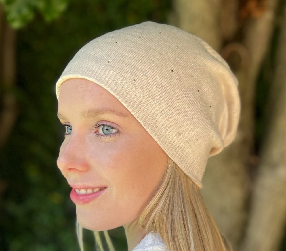 WS - Premium Cashmere Blend Beanie & Rhinestones- off white 746935191146