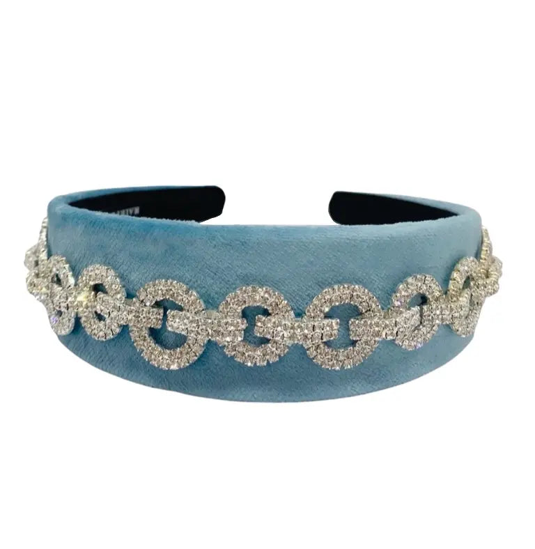 Embellished Chain Chanel look Headband on Blue Velvet