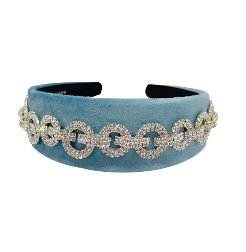 WS - Embellished Chain Chanel look Headband on Blue Velvet