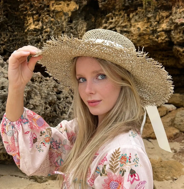 100% Seagrass Boater Wide Fringe brim with Optional Grossgrain Ribbon