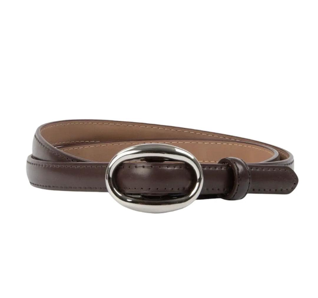 Chicago Brown Leather Belt Silver 1.4 cm