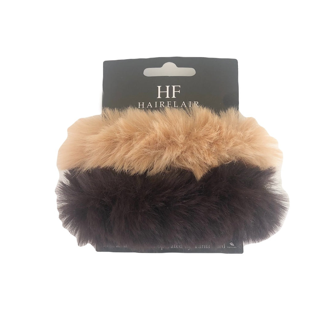 FAUX FUR SCRUNCHIES BROWN/CAMEL