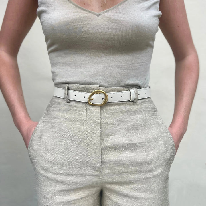 WS Geneva Cream Leather Belt Gold 2.5cm
