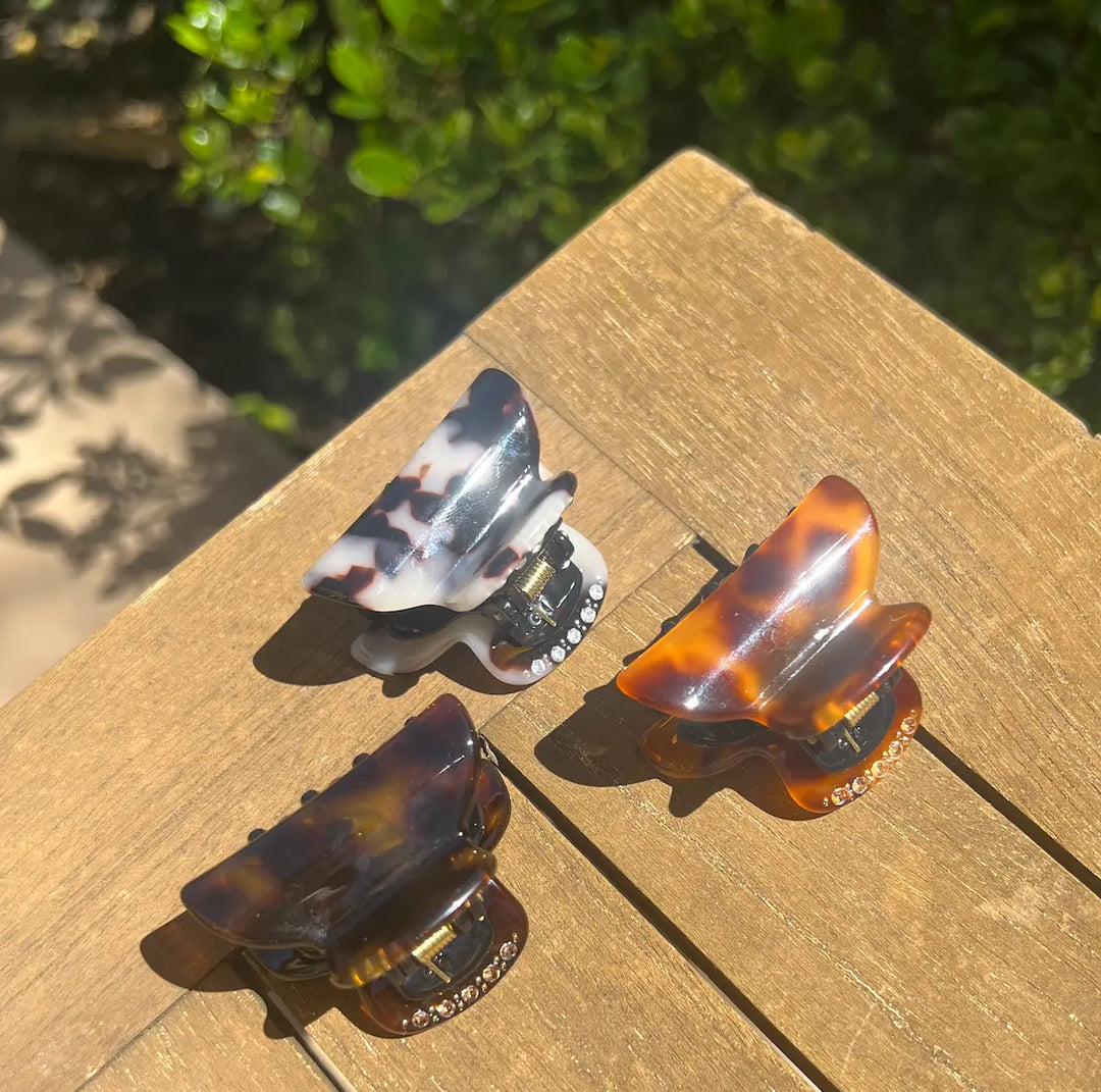 Acetate Small Hair Claw & crystals –  Classic Brown Tortoise