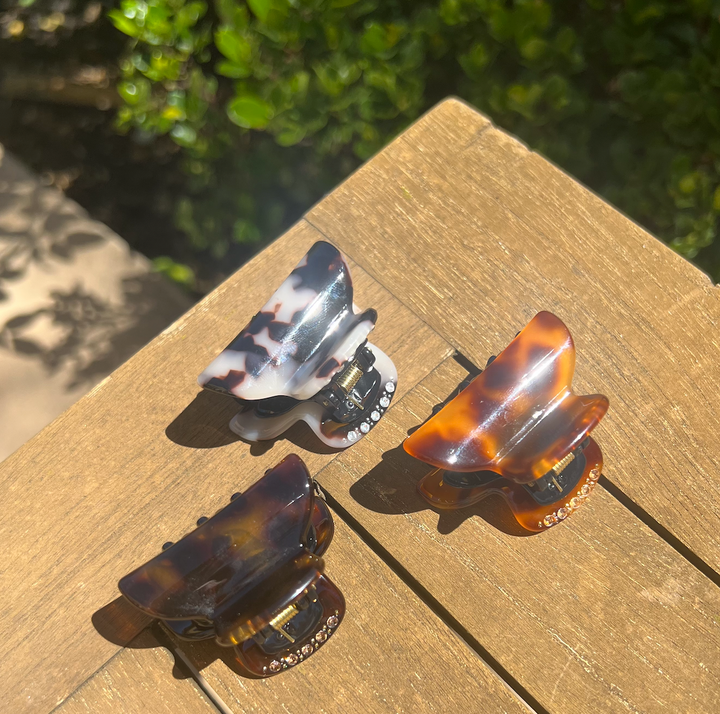 Acetate Small Hair Claw & crystals –   Dark Tortoise