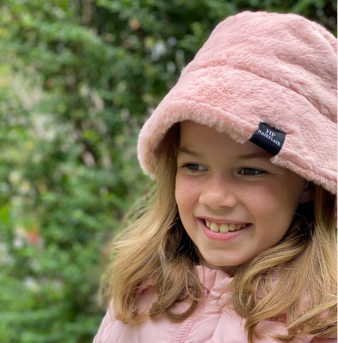 KIDS Faux Fur Bucket Hat- Pink 1- 4