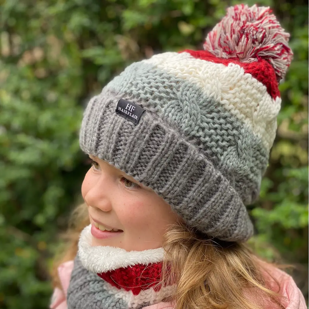 WS Kids Beanie & Scarf Stripe 3-10yr - Grey - Image 2