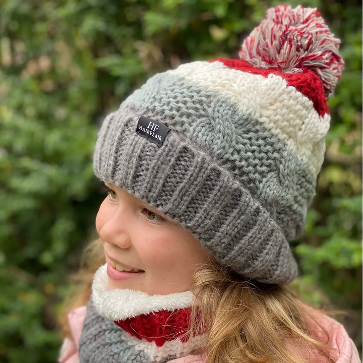 WS Kids Beanie & Scarf Stripe 3-10yr - Grey - Image 2