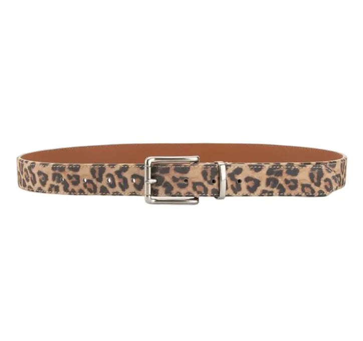 Leopard Leather Belt 3.3cm Silver