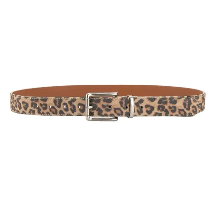 Leopard Leather Belt 3.3cm Silver