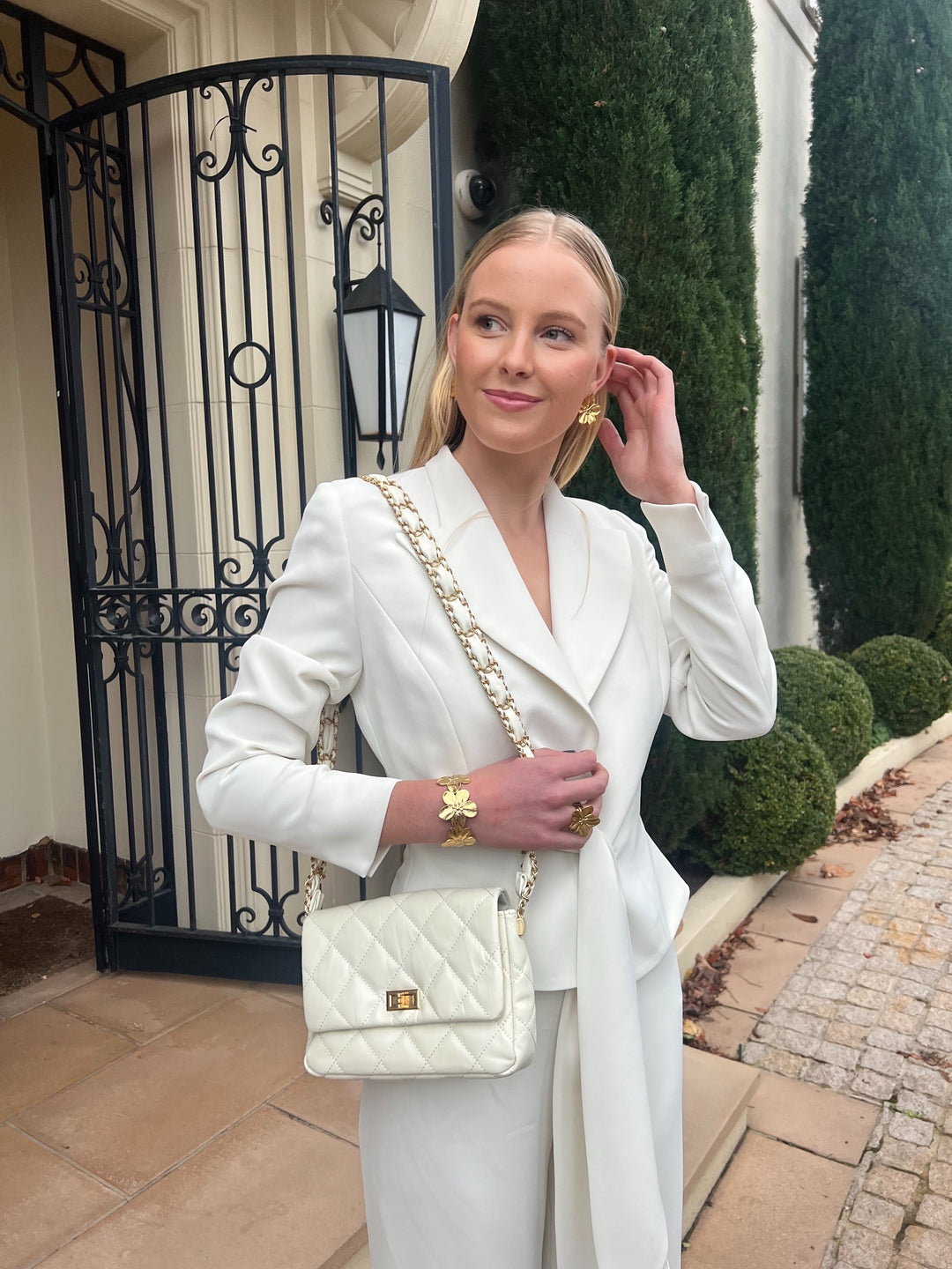 Francine Quilted Leather Shoulder Bag - white