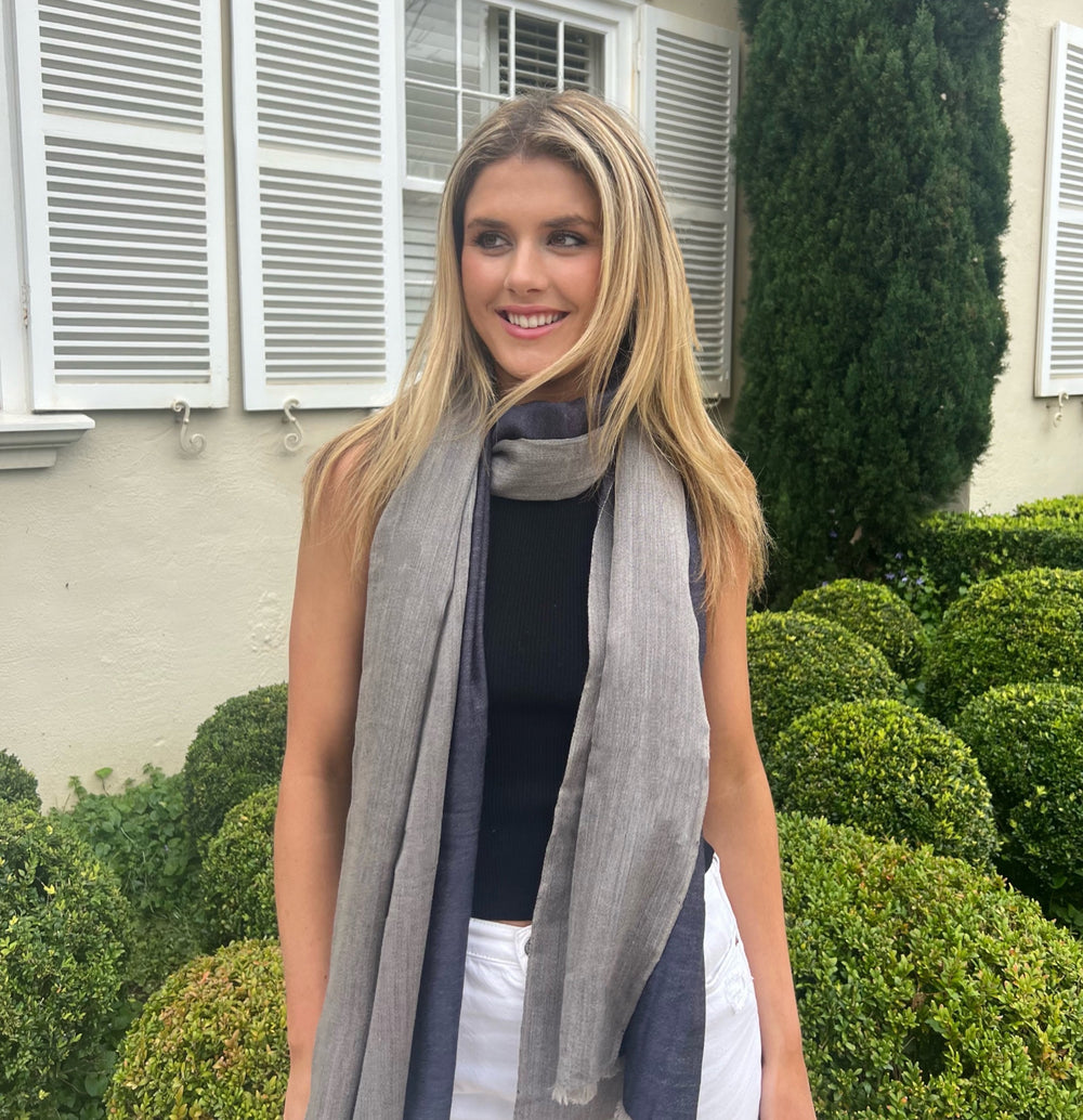 WS Scarf Unisex - Cashmere/ Mulberry Silk Scarf - Navy/Jetstream 744109225840