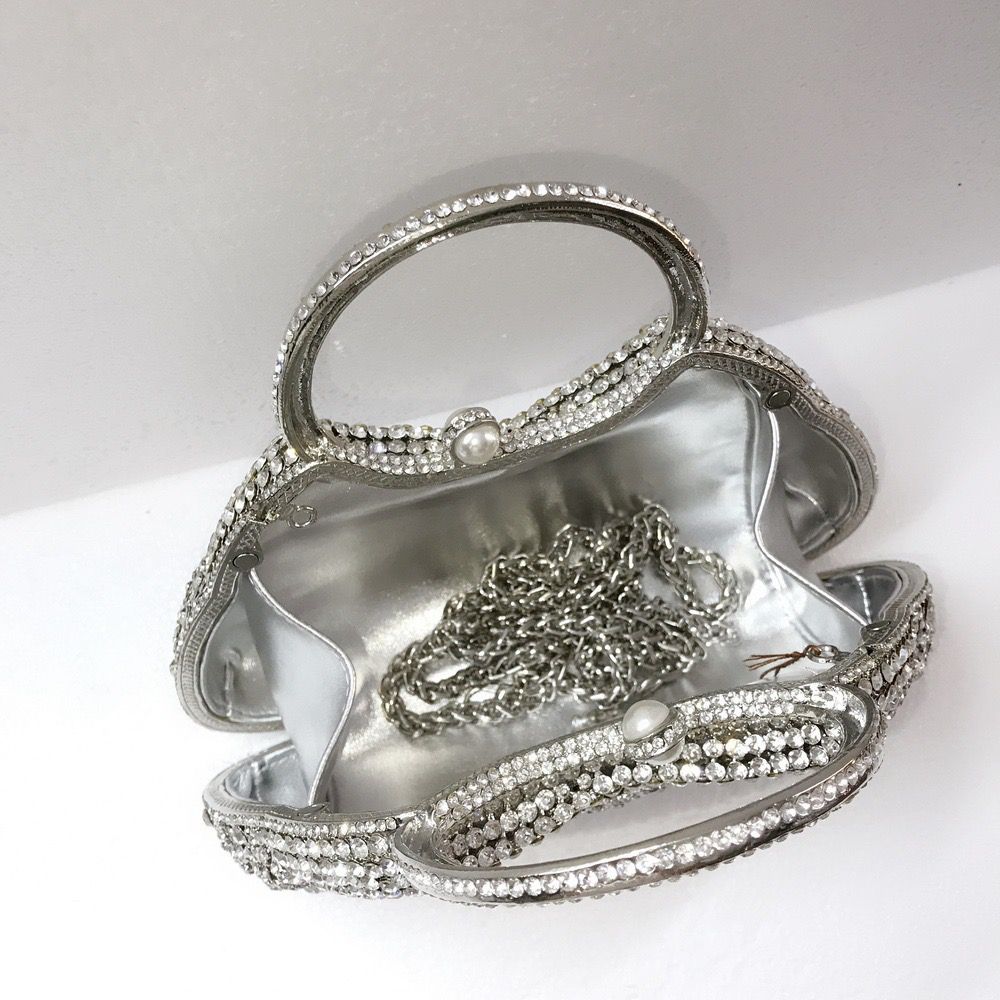 Cosette Diamond Handcrafted Clutch Bag - silver