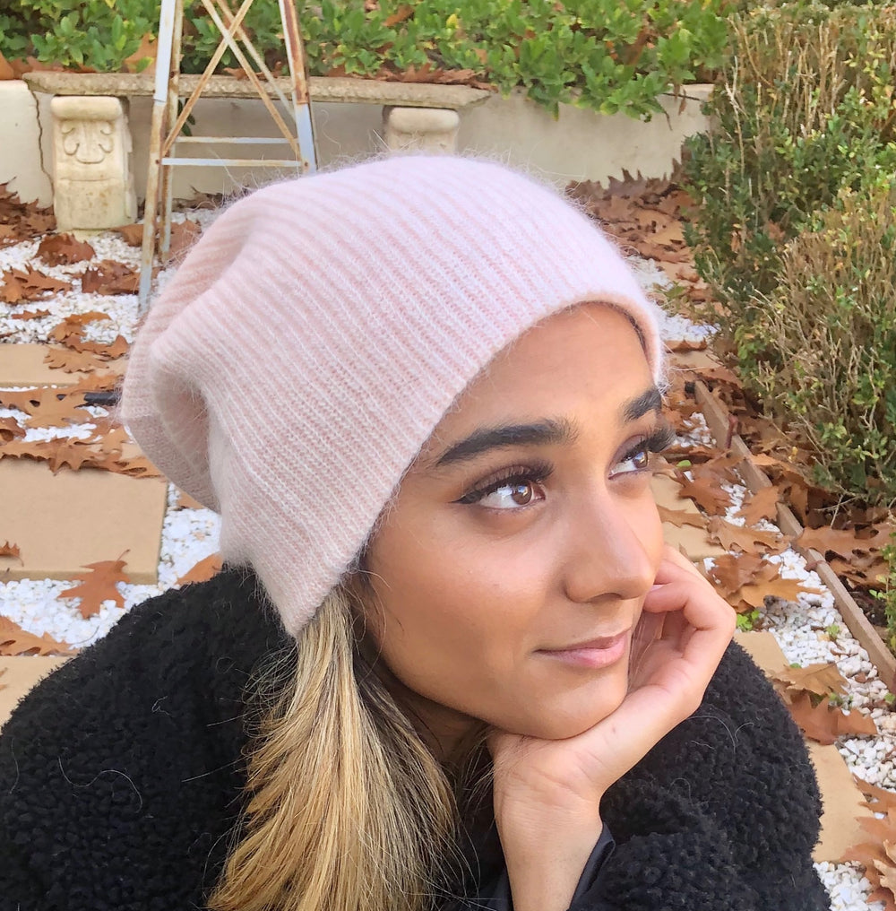Angora Blend Slouch beanie -Pink