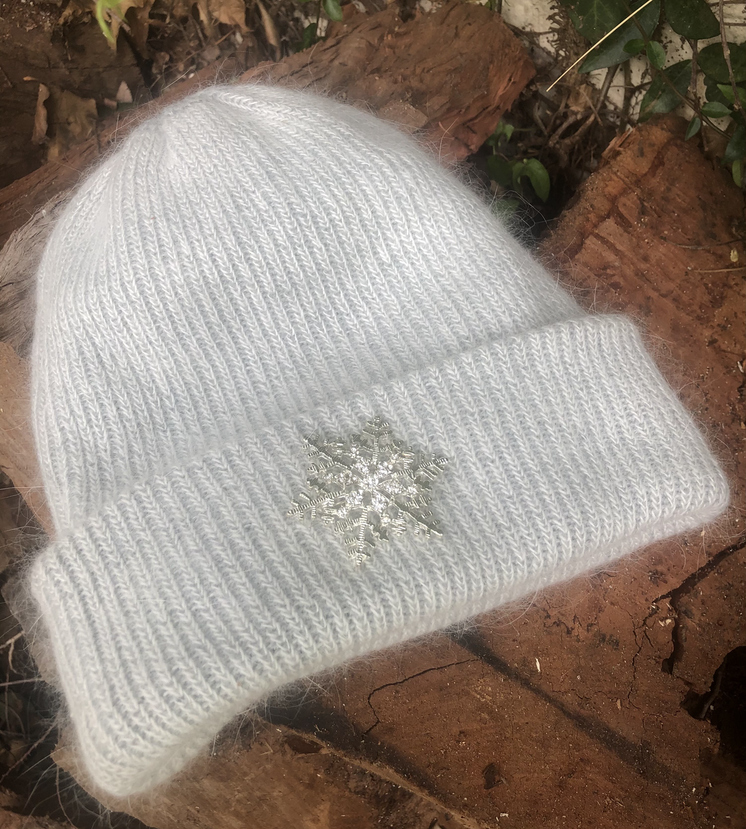 Angora Blend Beanie with SnowFlake- Grey