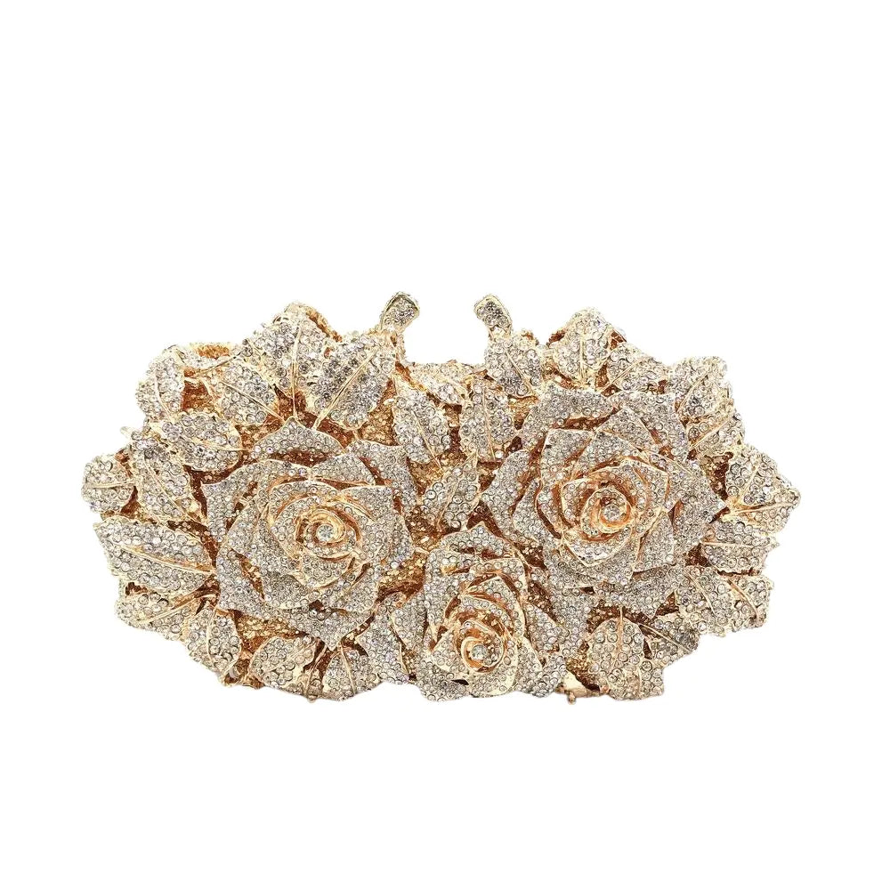 WS BellaRose Handmade diamond Gold Clutch Bag