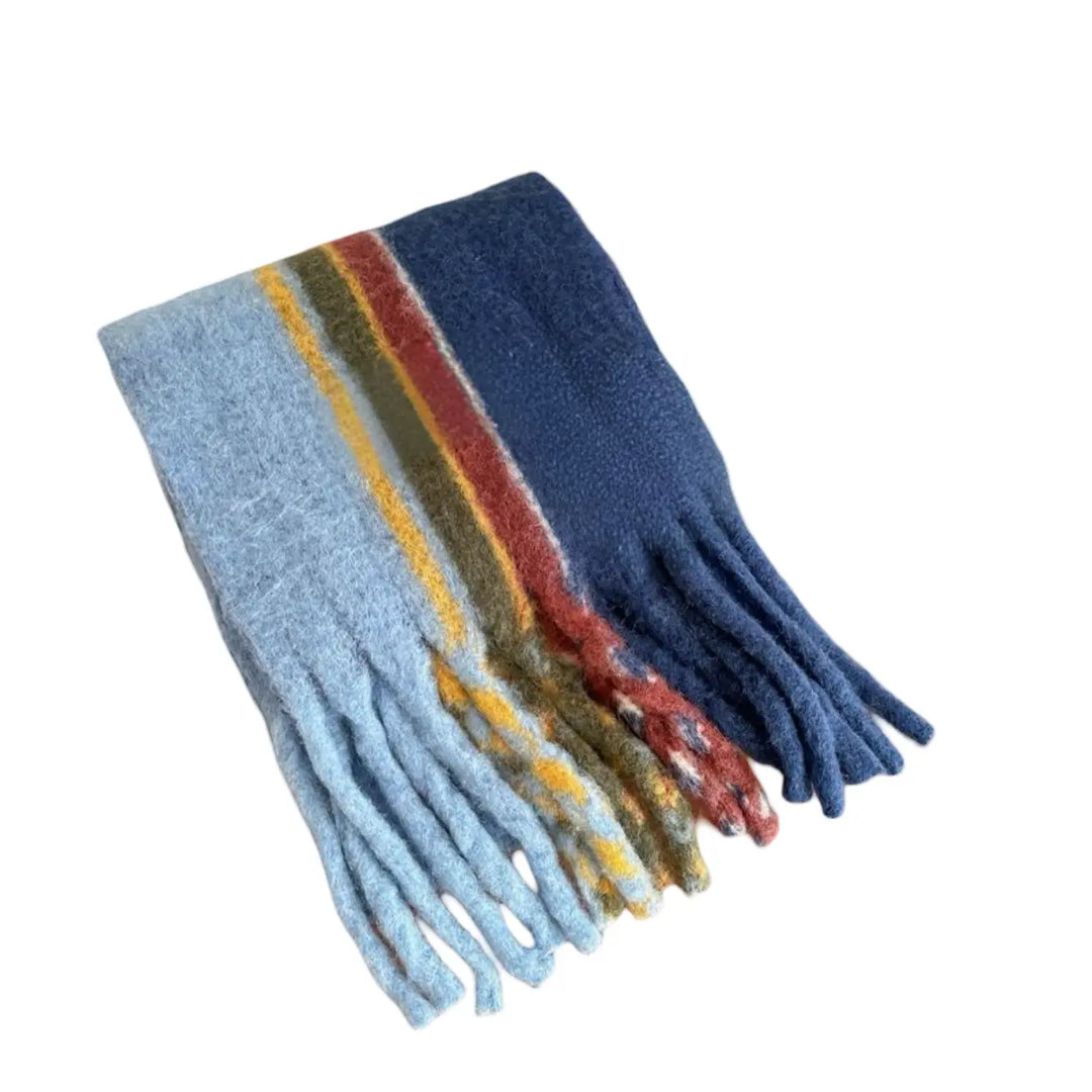 WS Cuddly Woolblend Scarf - Blues,Red,Yellow