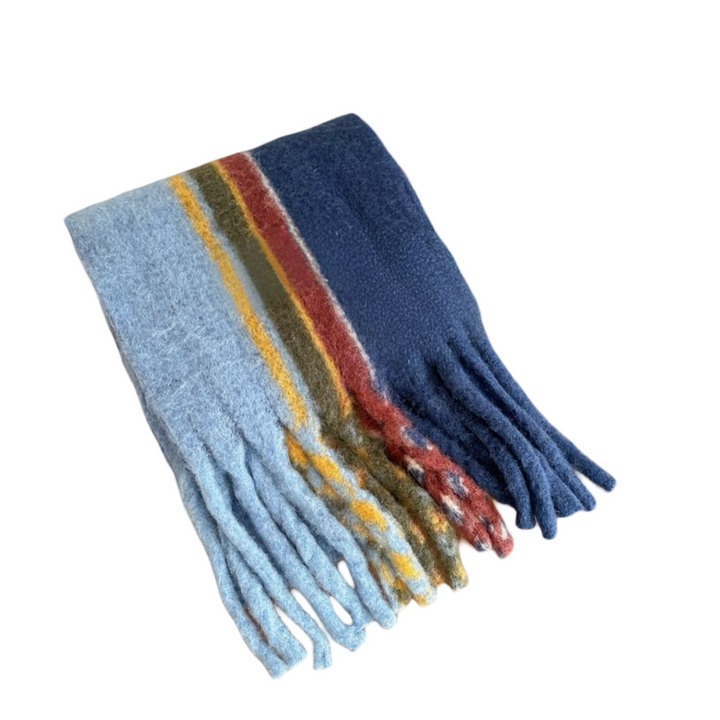 Cuddly Woolblend Scarf - Blues,Red,Yellow