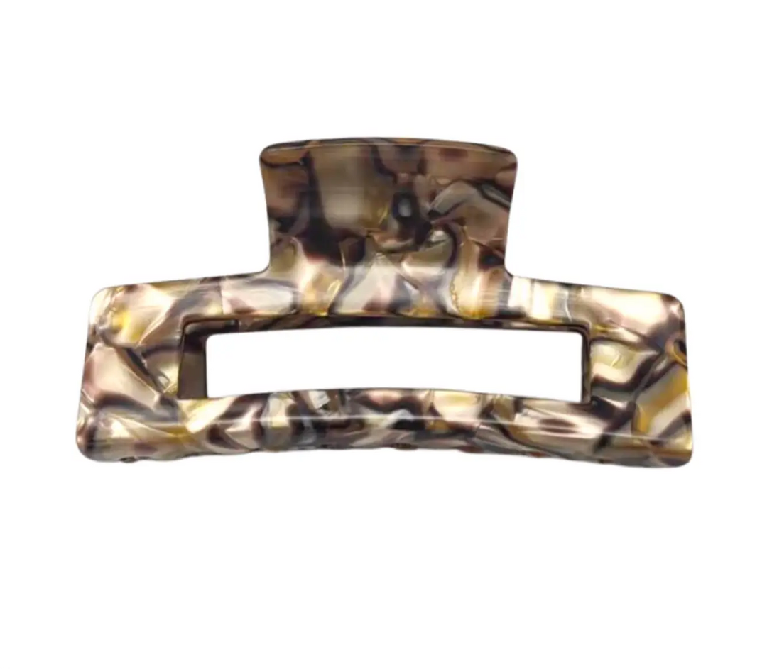 Premium Acetate Rectangular Claw - Brown/Gold Marble