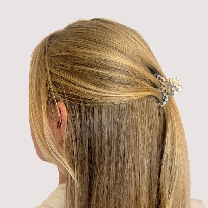 WS -  Acetate Medium Octopus Hair Claw in Blue / White check Paros