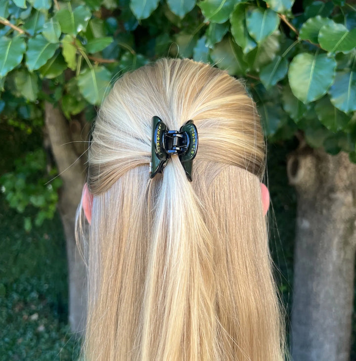 Acetate Small Hair Claw & Crystals –  Bistro Green