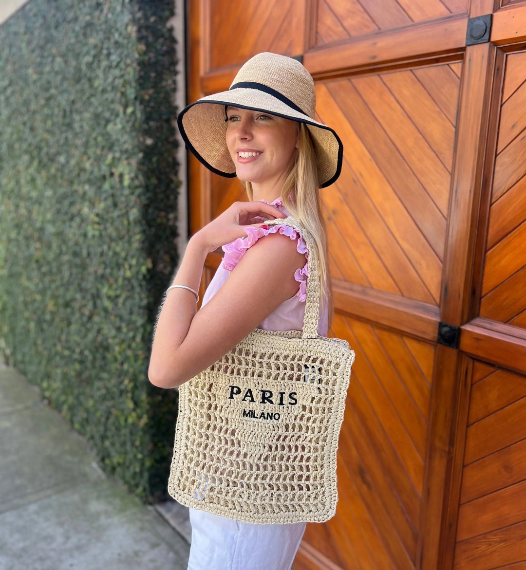 Paris Milano Crotchet Straw Tote Bag - Natural