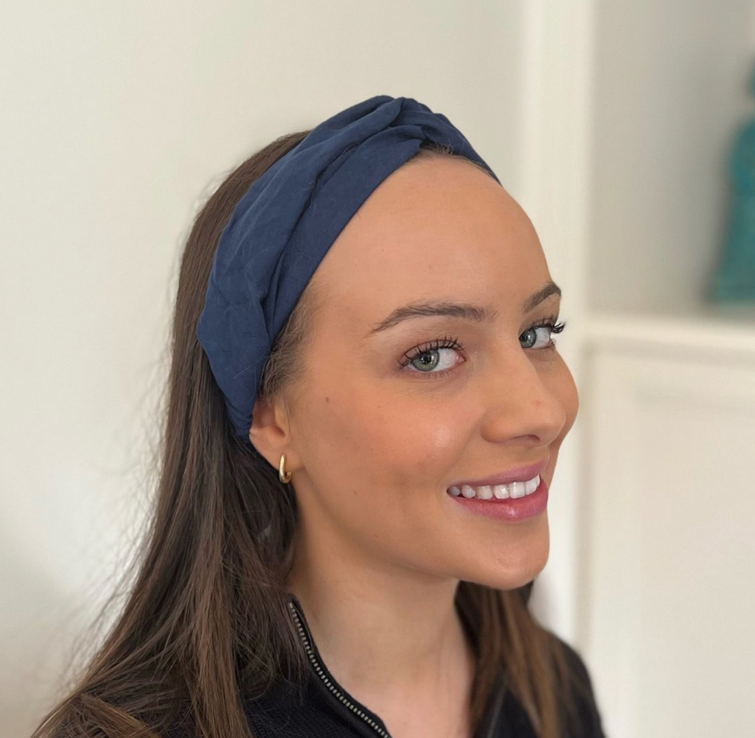 Vegan Suede Twisted Elastic Headband- Navy