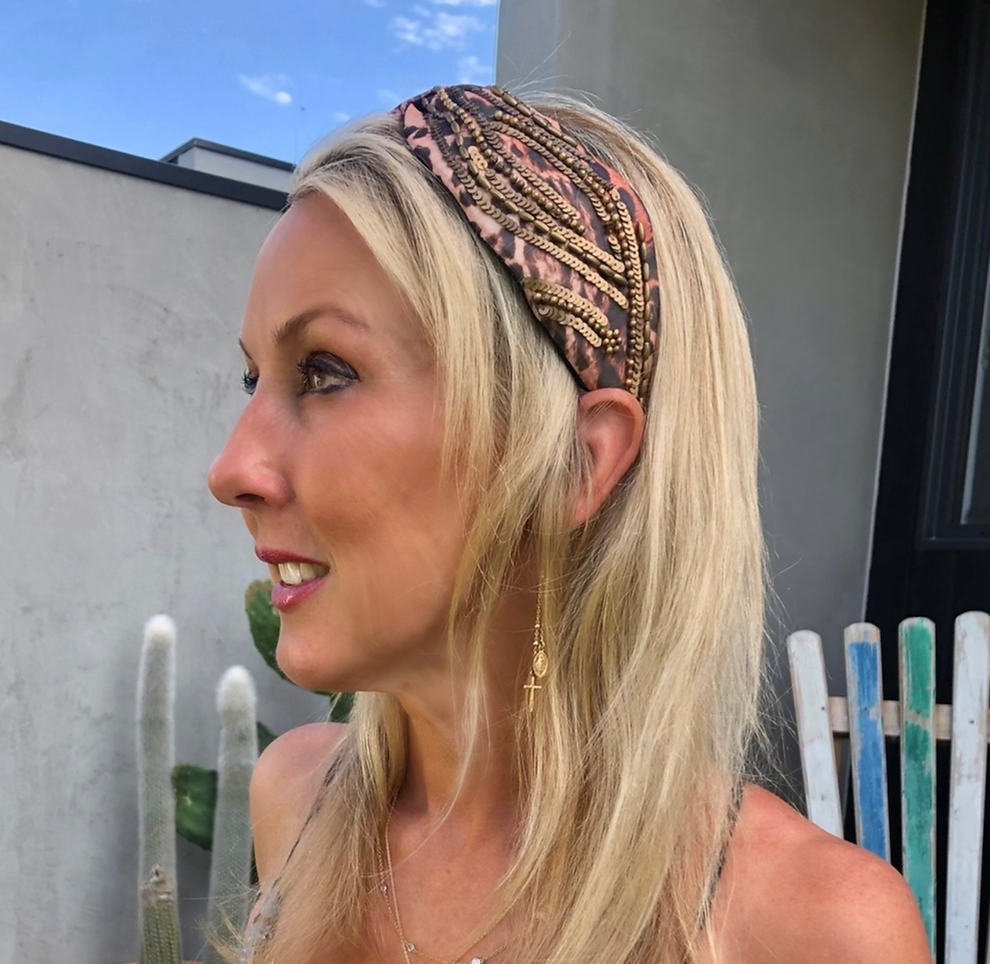 WS - Headband - Handbeaded 100%  Satin Structured - Sophia & Leopard