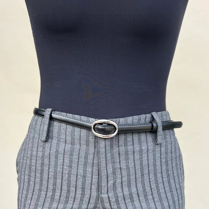 Chicago Black Leather Belt Silver 1.4 cm