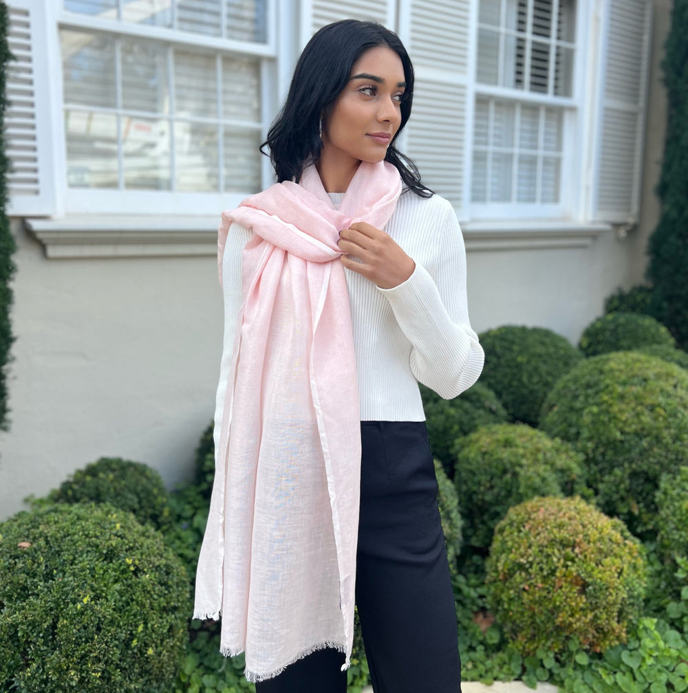 Linen Handwoven Scarf in Pink