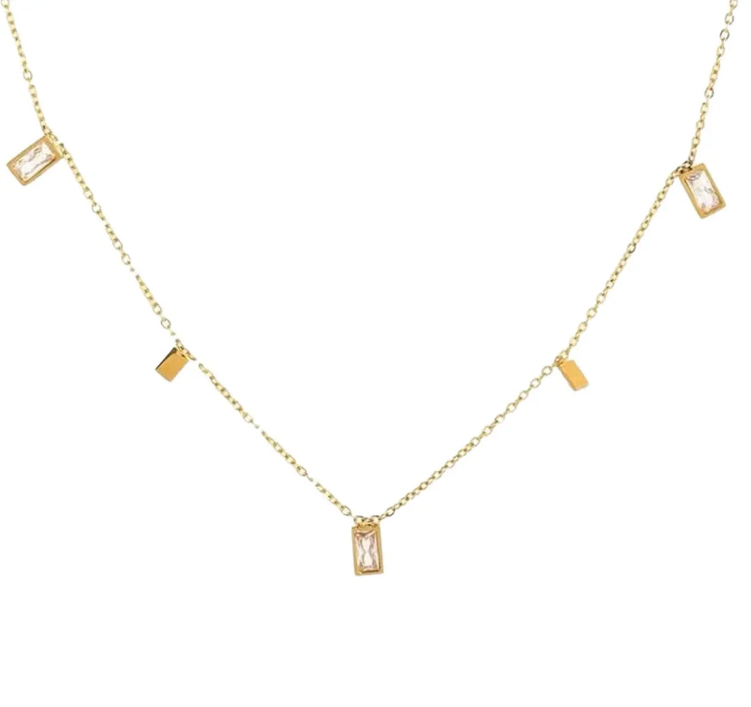 Baguette Necklace on Gold - Clear