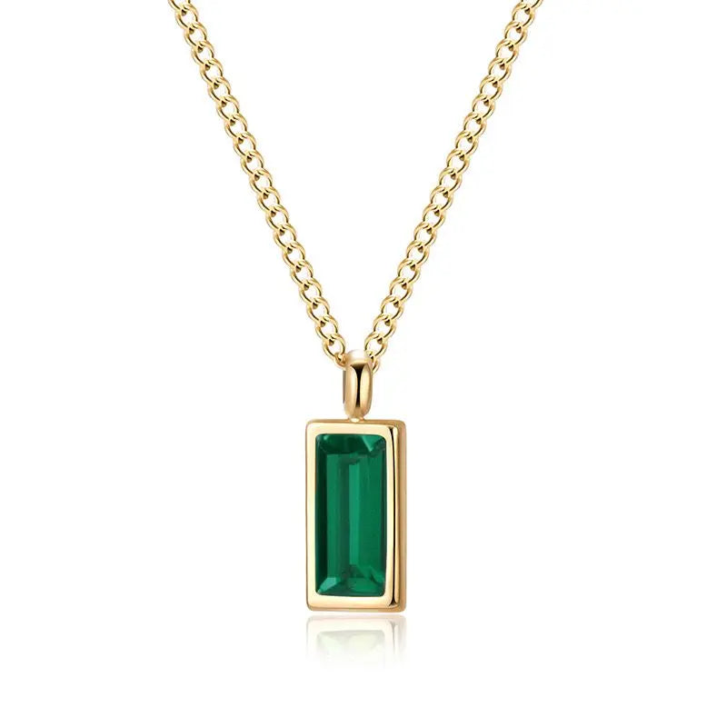 Baguette Necklace on Gold -Green