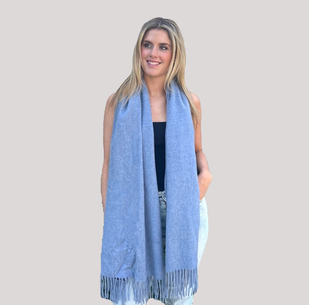 Premium Virgin 100% Wool Blanket Scarf- Hazy Blue