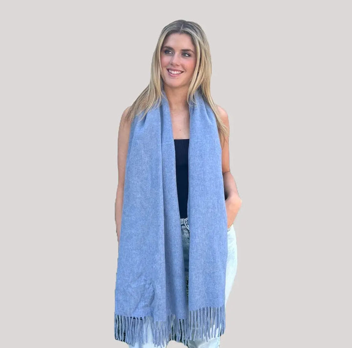 Premium Virgin 100% Wool Blanket Scarf- Hazy Blue