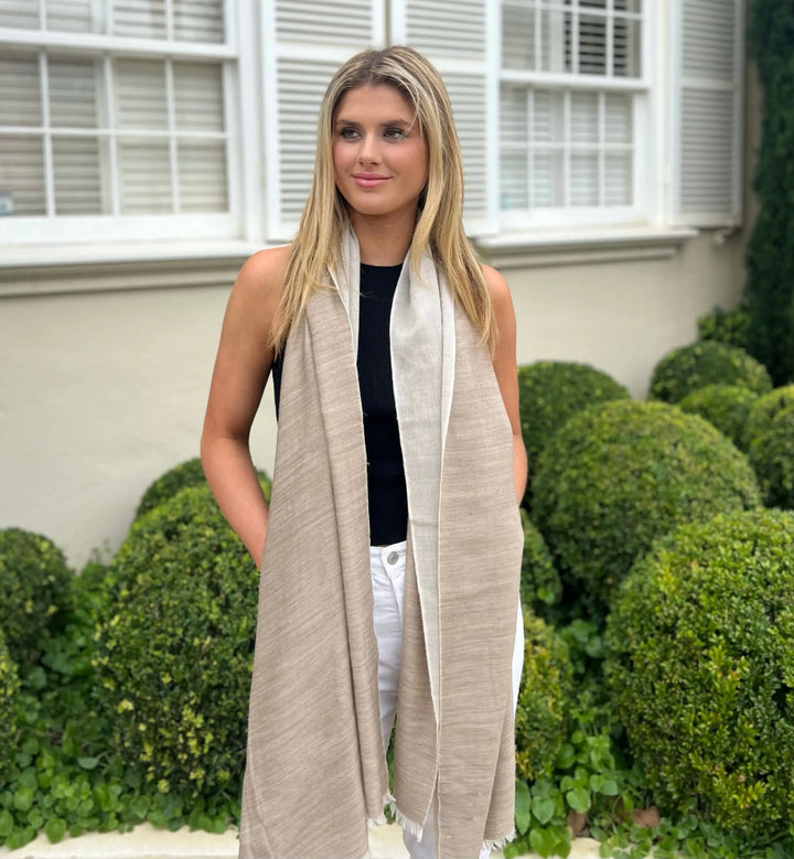 WS Linen Handwoven Ombre Scarf - Sheepskin/White - Image 1