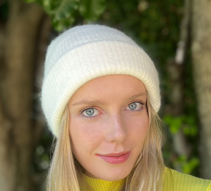 Angora Blend Slouch beanie - White Angora