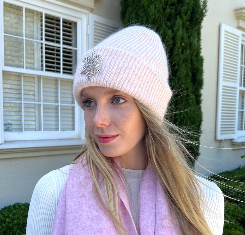 WS - Angora Blend Beanie with SnowFlake- Pink 754523535029